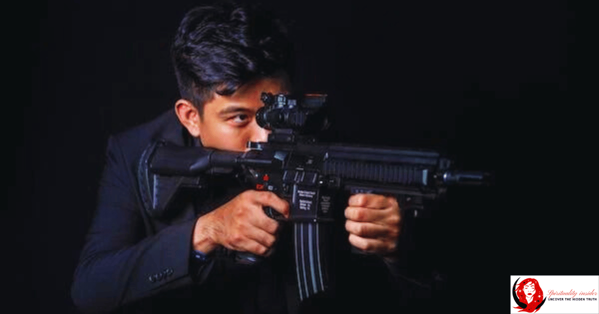 a person with a mp5 gun