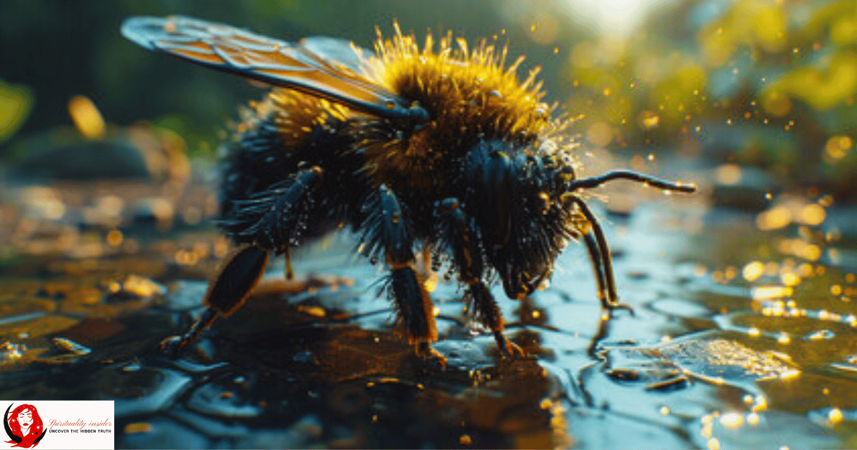 A bumblebee drinking water