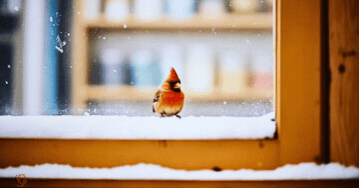 cardinal sitting next to a window