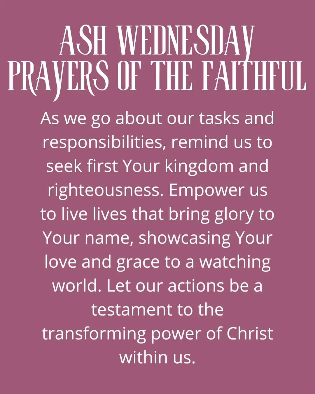 Ash Wednesday Prayers of the faithful